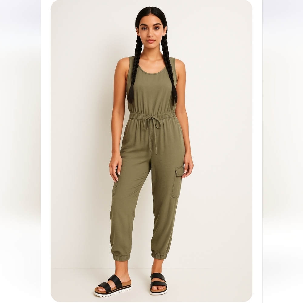 As U Wish Y2K Juniors Green One Piece Cargo Lounge Jogger Jumpsuit Size M